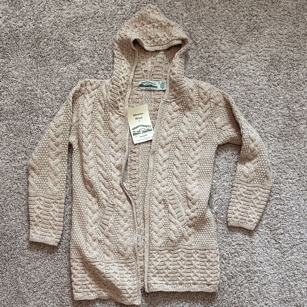 Aran Crafts Tan Hooded Cardigan